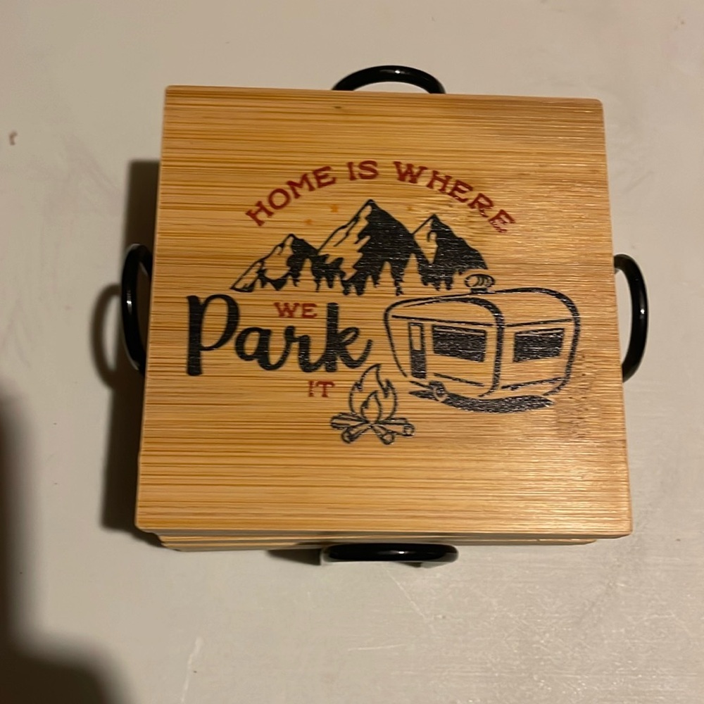 Wooden camping coaster set